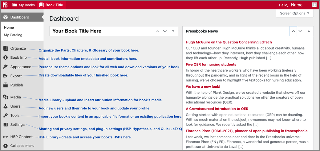 Pressbooks Dashboard