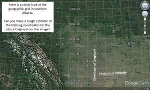 Figure T9: Geographic grid system displayed over southern Alberta.