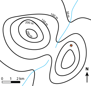 Figure 8.3.3: Example of a 1:50,000 scale topographic map including contour lines with a contour interval of 50 m.