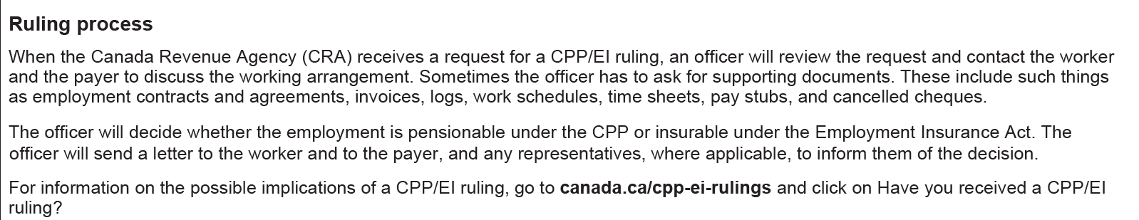 Excerpt from form requesting CRA ruling (cpt1-22e):