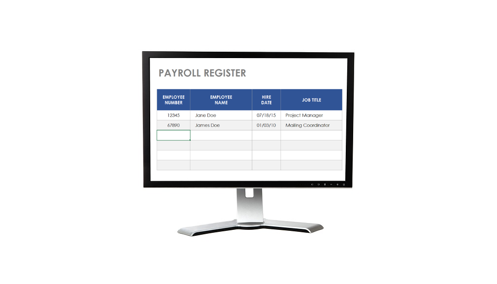 Computer screen showing payroll spreadsheet