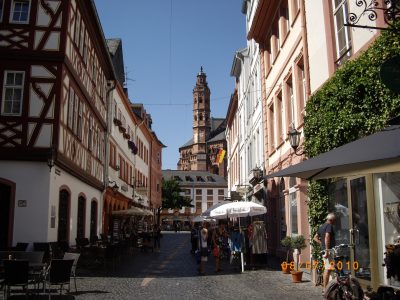 pedestrian street with restaurants and cafes