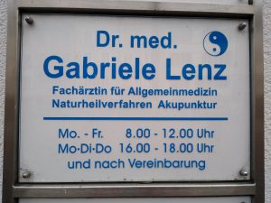 Dr. Gabrielle Lenz (sign from outside her office)