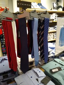 red, blue and striped neckties