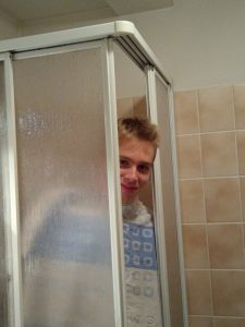 Nico in the shower