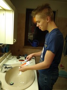 Nico brushing his teeth