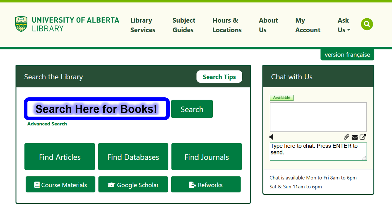 Search the main library search bar, or library catalogue for books