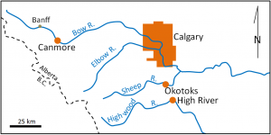Figure 8.0.2: Map of the communities most affected by the 2013 Alberta floods (in orange).