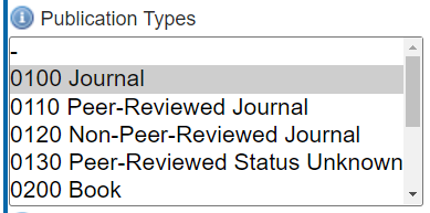 The Publication Types limit box with Journal selected as an example