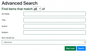 Advanced Catalog Search Screen