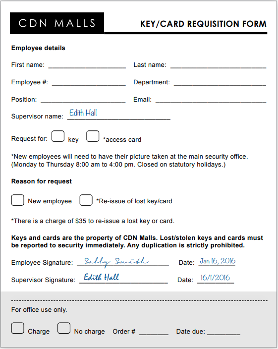 CDN Malls Key/card requisition form
