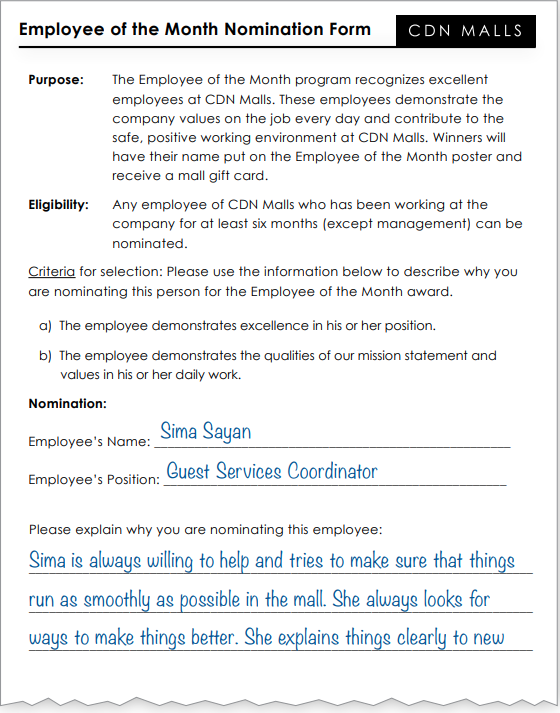 Employee of the month nomination form page 1