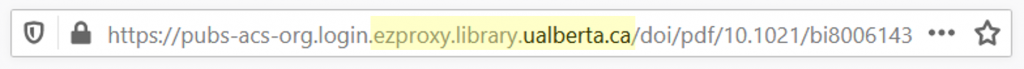 A webaddress with the proxy in it, it has ezproxy.library.ualberta in the address