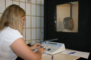 patient getting audiometry