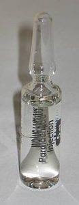 From Wikipedia: "A glass ampoule of 5ml Paraldehyde 100% v/v and Hydroquinone. Manufactured by Mayne Pharma Plc. For intramuscular injection or rectal administration."