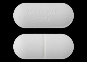 Both sides of a Methocarbamol 750 mg oral tablet.