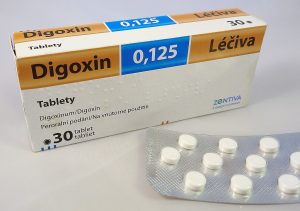A box and blister pack of Digoxin .125 tablets.