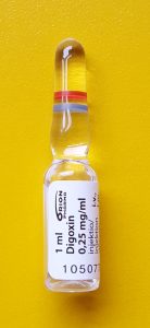 A .25 milligram/1 millilitre ampule of Digoxin.