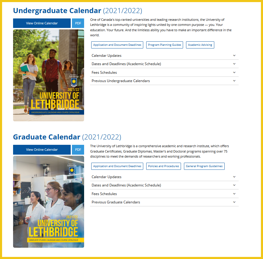 U of L Academic Calendar website