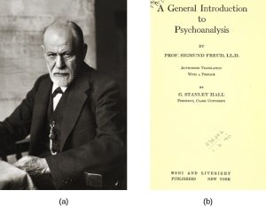 Photograph A shows Sigmund Freud. Image B shows the title page of his book, A General Introduction to Psychoanalysis