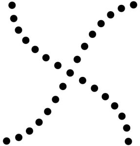 An illustration shows two lines of diagonal dots that cross in the middle in the general shape of an “X.