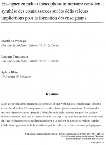 Page 1 de l'article Enseigner en milieu francophone par Martine Cavanaugh, Laurent Cammarata et Sylvie Blain