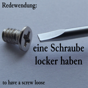 eine Schraube locker haben (to have a screw loose) (Picture of a screw and screwdriver)