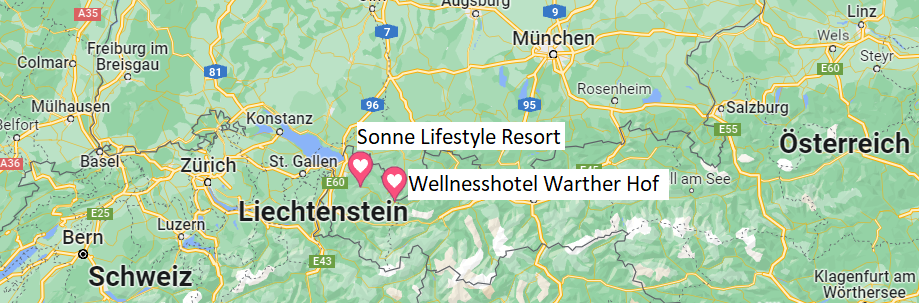 google map of hotel locations in Austria