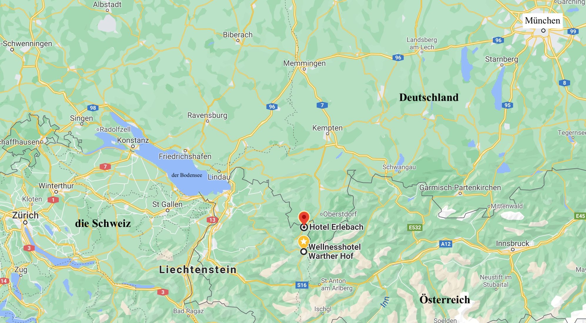 screenshot from google maps of the two hotels we will read about next in Austria